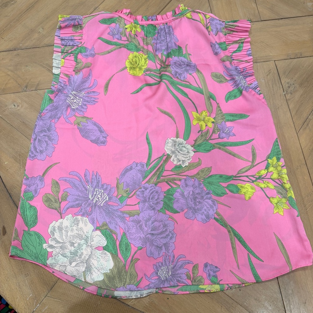 Current Air Floral Pink Women's Shirt With Ruffle Sleeves Medium NWT - Picture 7 of 7